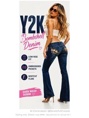 Y2K Embroidered Bootcut Jeans Size 29 Dark Wash 32” Inseam